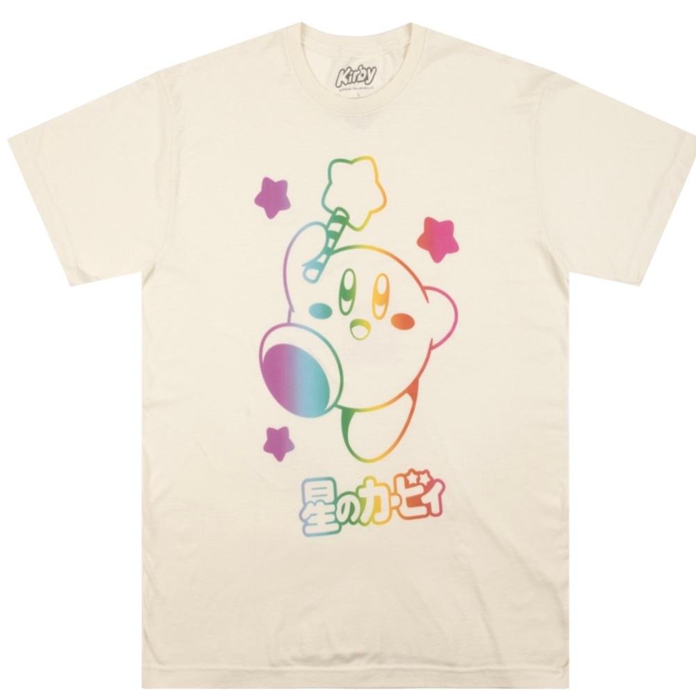 NINTENDO Kirby Rainbow Colorful Graphic Tee Shirt Size L XXL Japanese Script - Picture 2 of 6